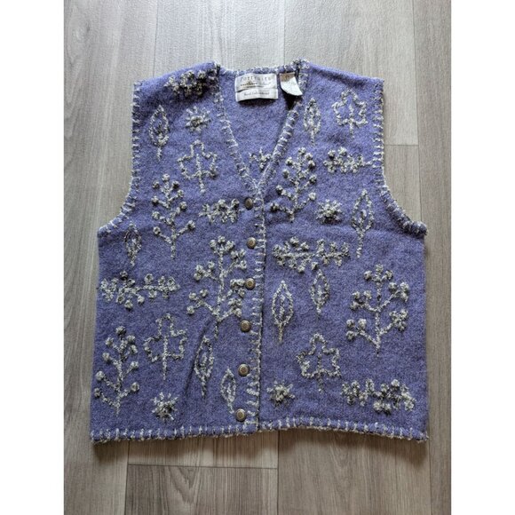 Hand-Embroidered Wool Vest By Portraits Northern Isles Purple Floral S/P - Picture 4 of 8